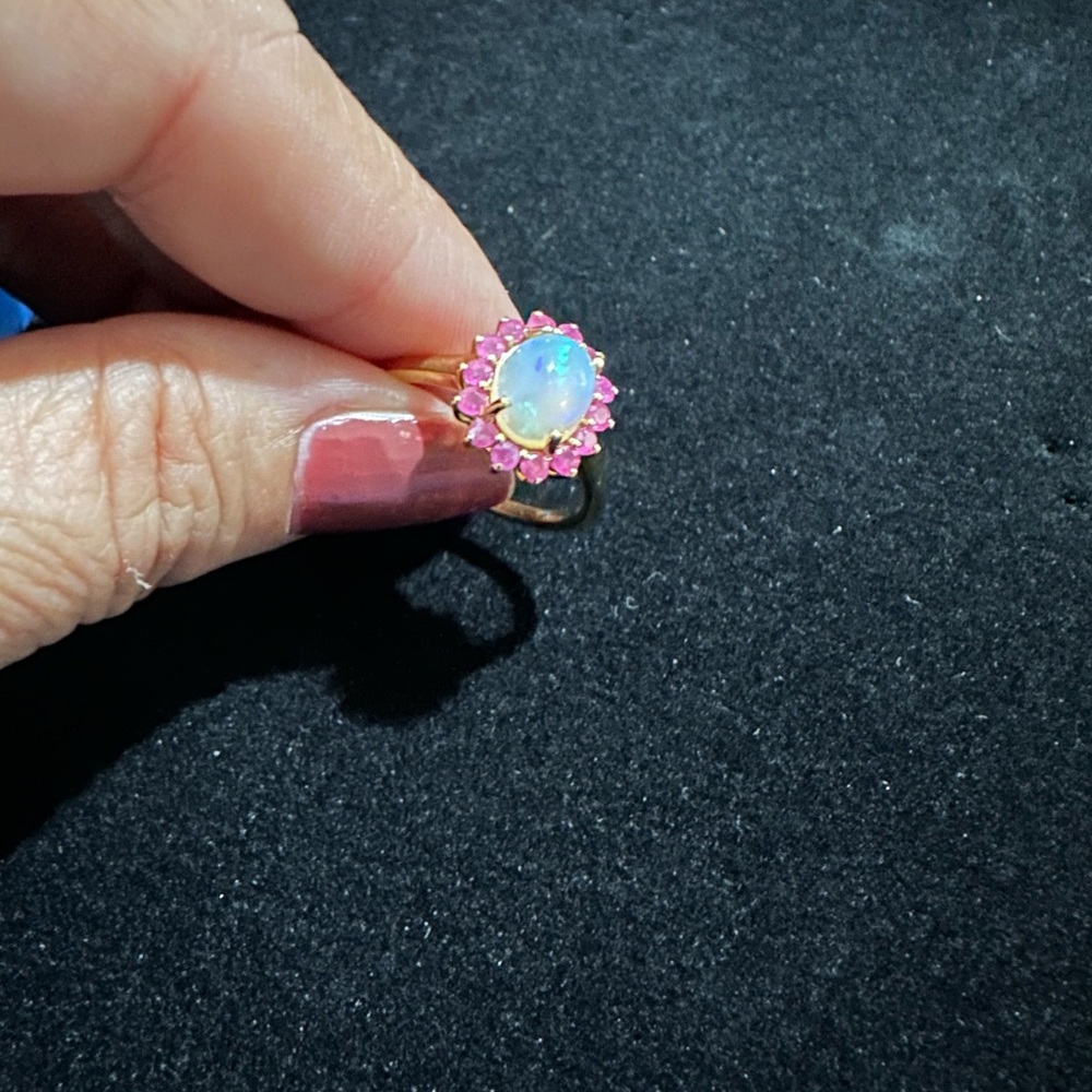 Elegant Sterling Silver Opal Ruby Ring Dipped In … - image 4